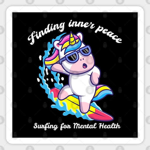 Finding Inner Peace: Surfing for Mental Health Unicorn Magnet by PositiveMindTee